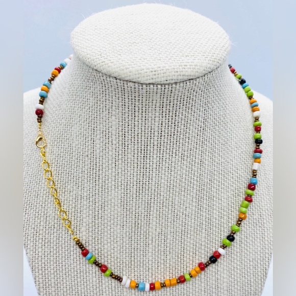 Multi-Color Bronze Beaded Choker Necklace Boho-chic Preppy Southwestern Coastal - Picture 3 of 5